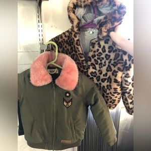Splendid Fur Leopard Cheetah & Green Army Buffalo David Bitton Pink Collar 4T